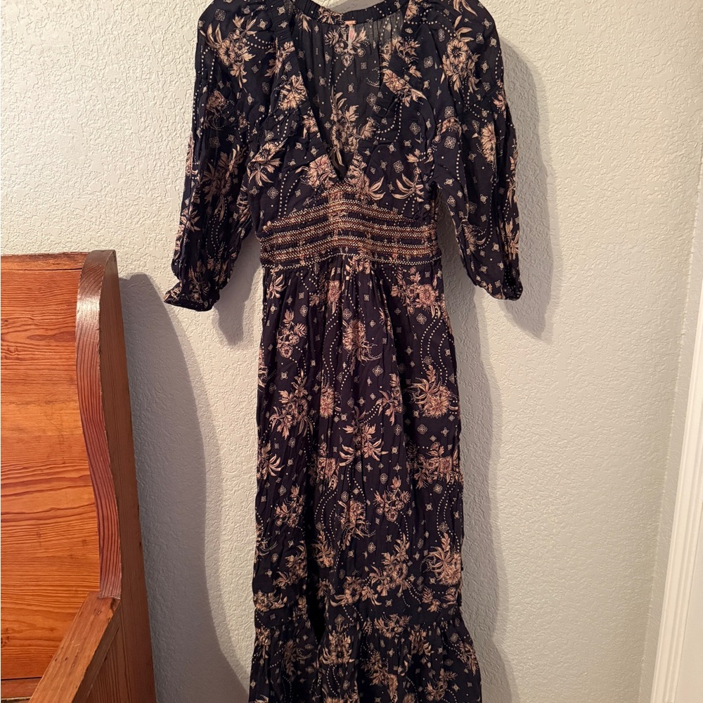 Free People Black and Gold Long Sleeve Dress